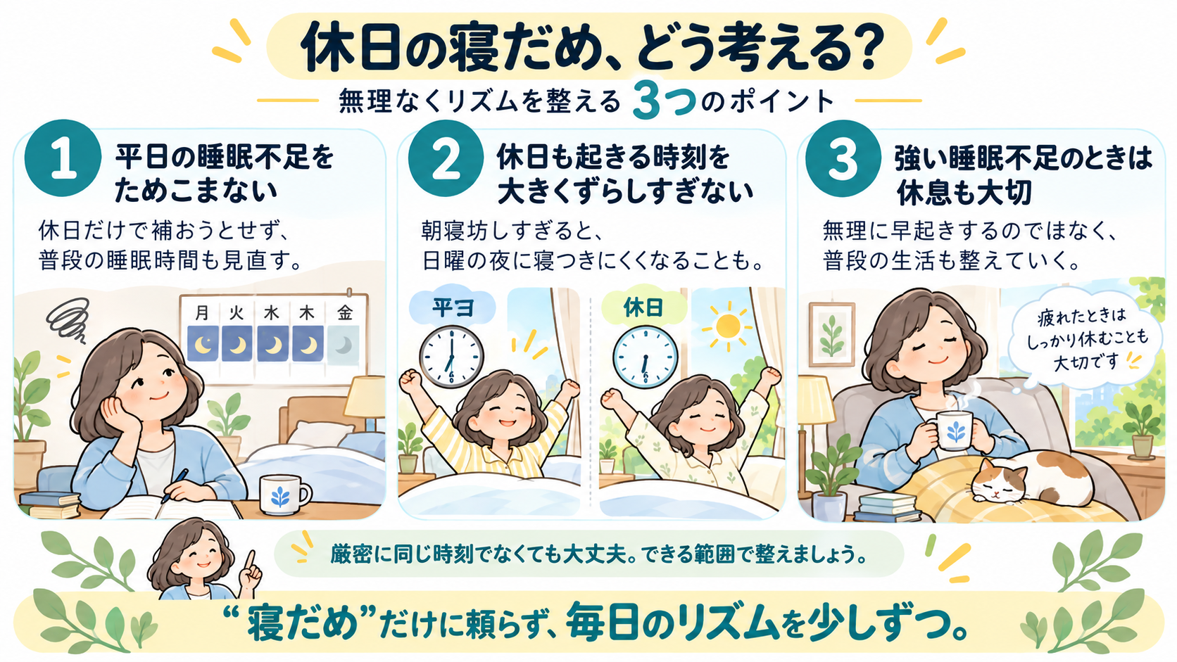 朝の過ごし方で眠りを整える4つの工夫。起床時刻、朝の光、朝の習慣、日中の活動