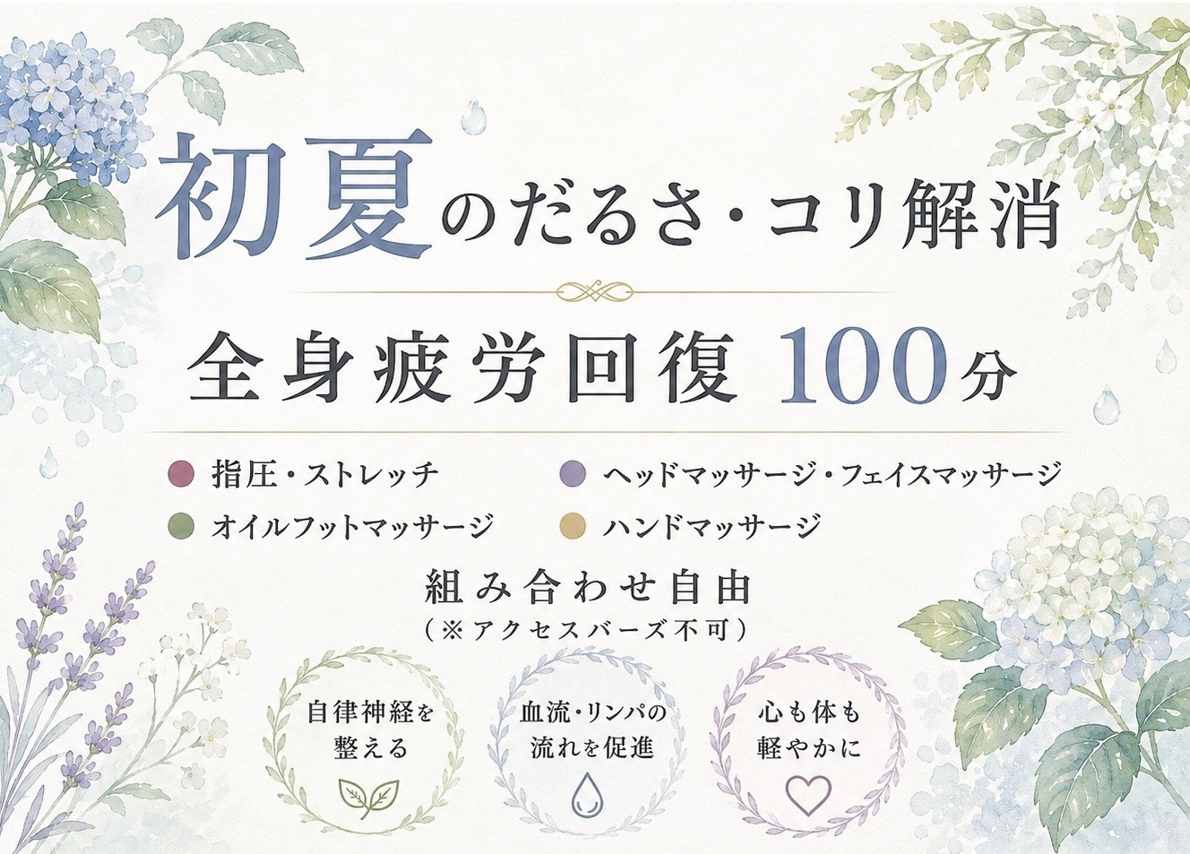 疲労回復100分コースと当サロンの特徴