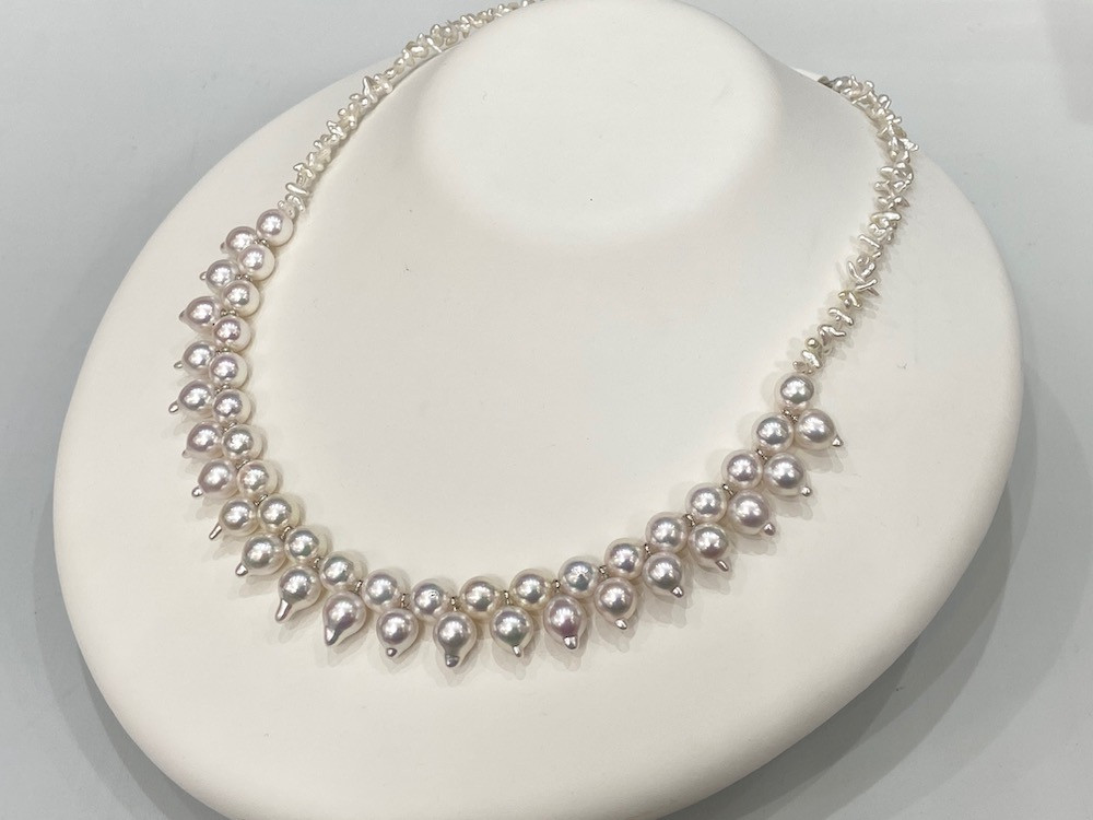あこや真珠 デザインネックレス シルバーグレー 天然色 本真珠 ...