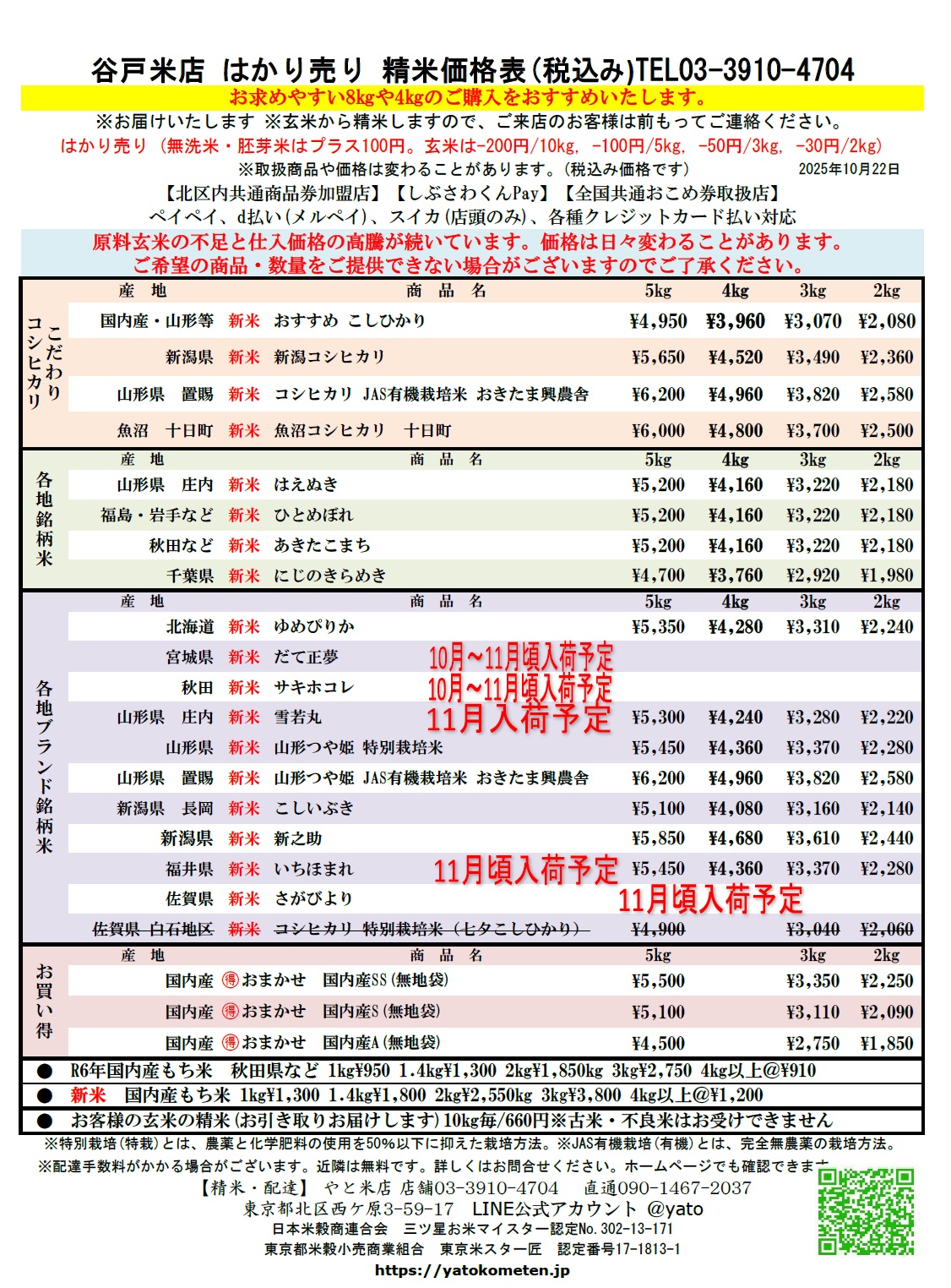 価格表更新