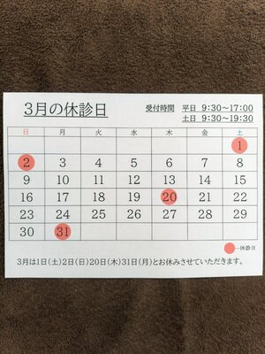 3月の休診日