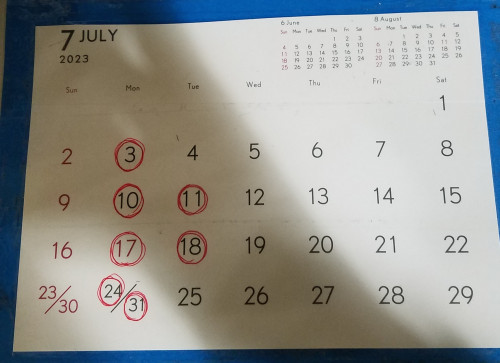 ７月定休日のおしらせ