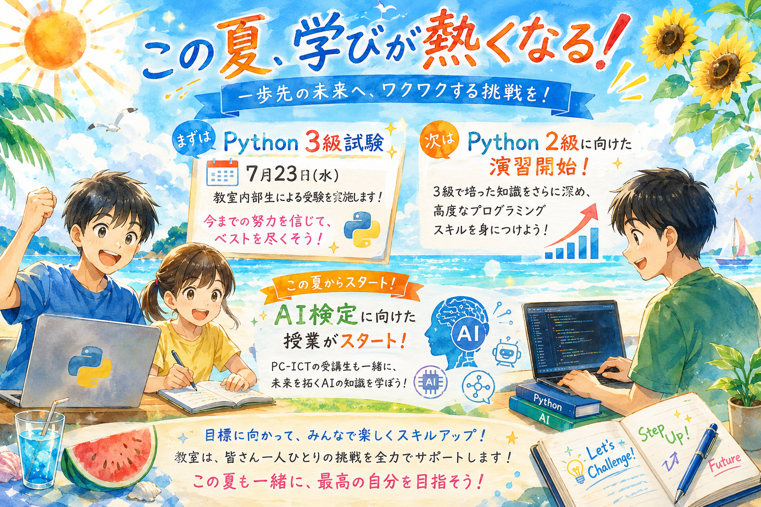 夏の学習がさらに加速！Python試験とAI検定対策がスタート！