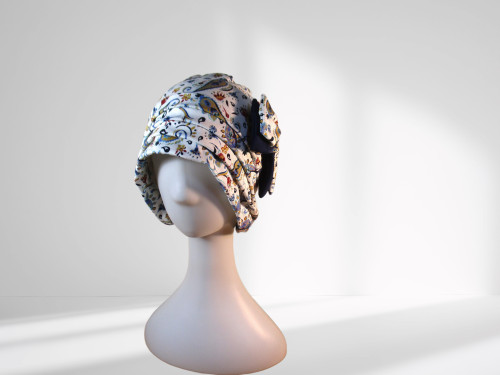 タックキャップ　リボン付き　ペズリーブルー