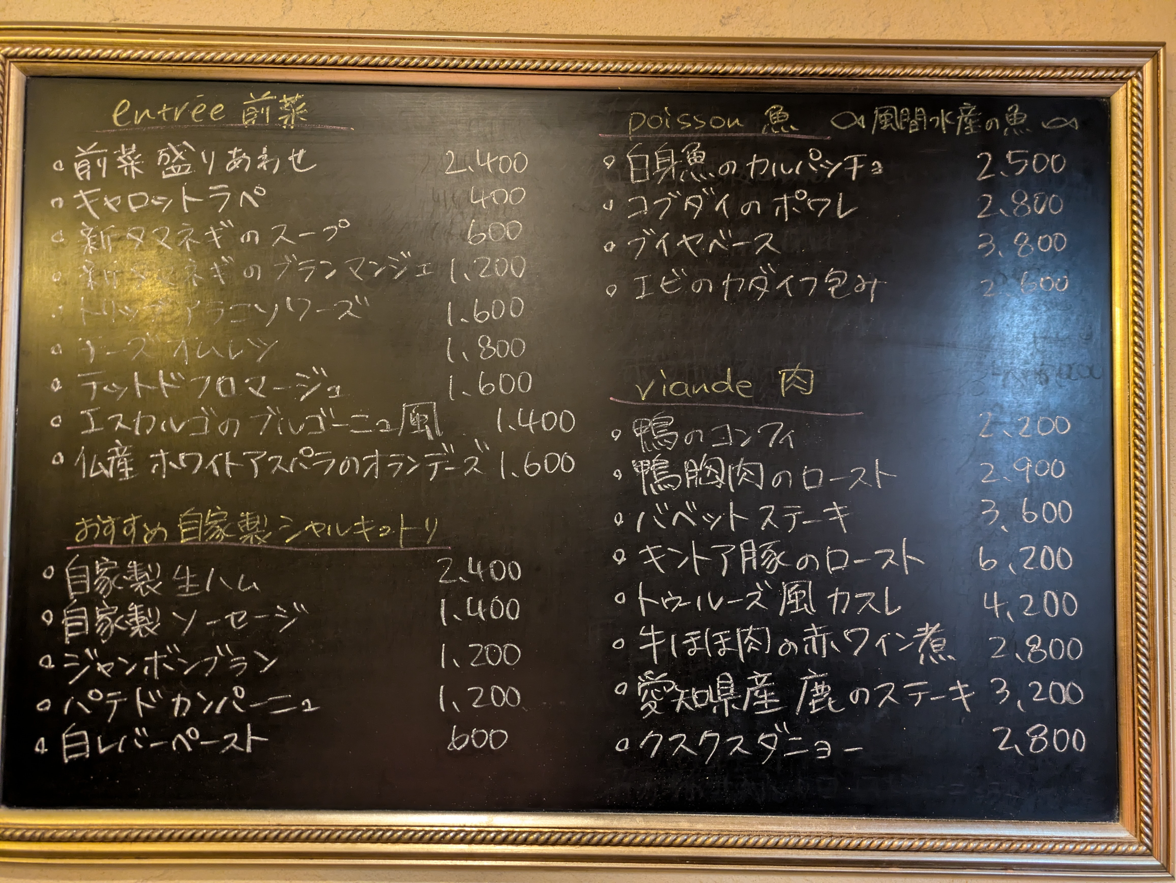 黒板メニューとご予約状況