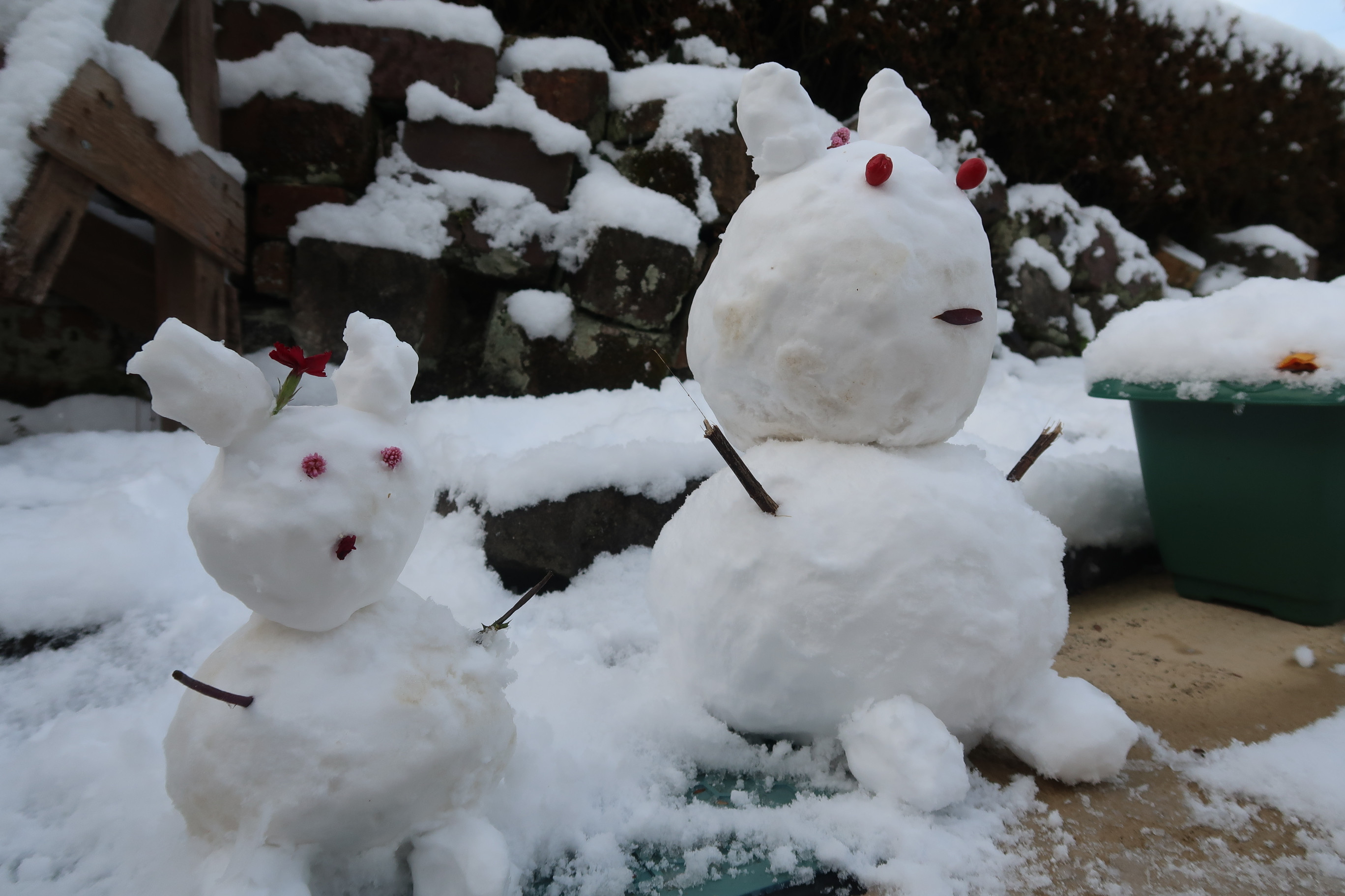 事務員さんが雪だるまを造りました。