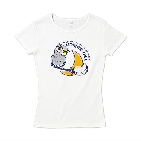 HORNED OWL　フクロウ　ミミズク　鳥　月夜　魔法のホウキ　かわいい　Tシャツ　半袖　レディース　　Tシャツトリニティ　リンク