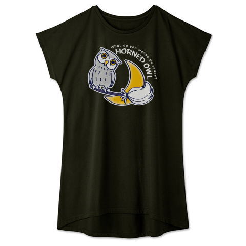 HORNED OWL　フクロウ　ミミズク　鳥　月夜　魔法のホウキ　かわいい　Tシャツ　半袖　Tシャツトリニティ レディス ワンピース　リンク