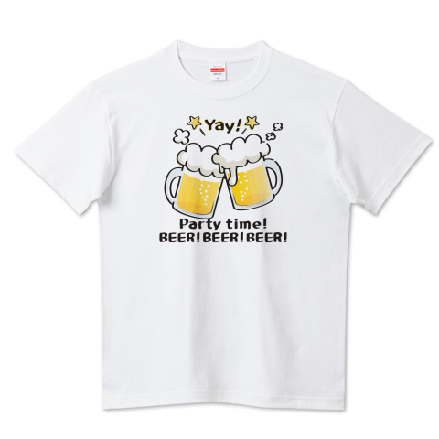 CT125 BEER!BEER!BEER!*ホワイトインク　ビール　生ビール　アルコール　ジョッキ　イラスト　Tシャツ　半袖　Tシャツトリニティ　リンク