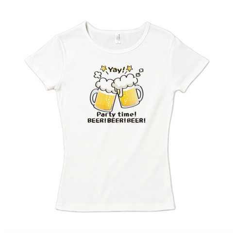CT125 BEER!BEER!BEER!*ホワイトインク　ビール　生ビール　アルコール　ジョッキ　イラスト　Tシャツ　半袖　レディース　Tシャツトリニティ　リンク