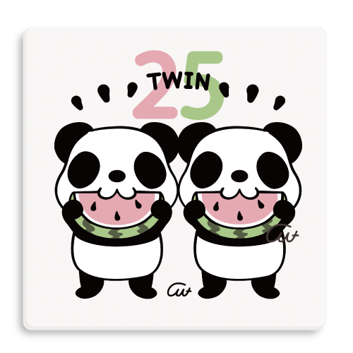 TWIN PANDAS 一緒のスイカ パンダ 動物 キャラクター キャラ 誕生 双子 スイカ おめでとう パンダのイラスト 双子のパンダ