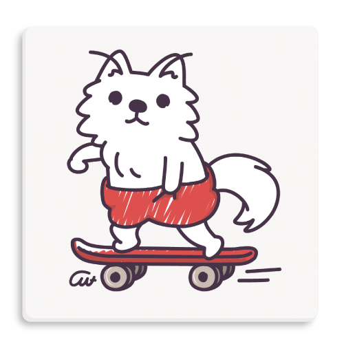CT329　赤ぱんポメラのスケボー 犬のイラスト　犬のキャラクター　スケートボード