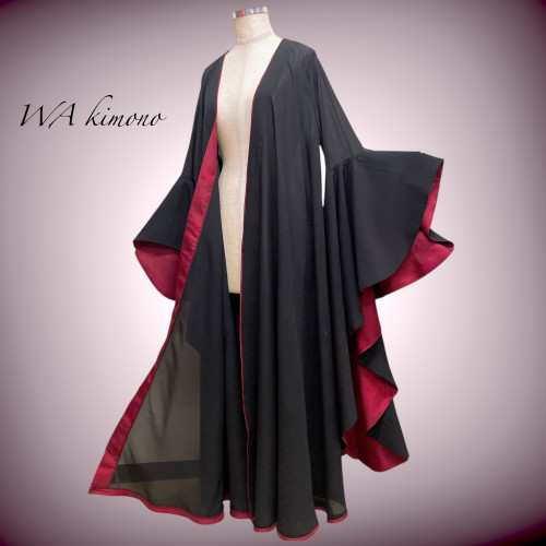 ブラック シアー ドレープ袖 着物ガウン