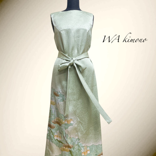 春色カラー 浅緑 正絹 上質ワンピース 