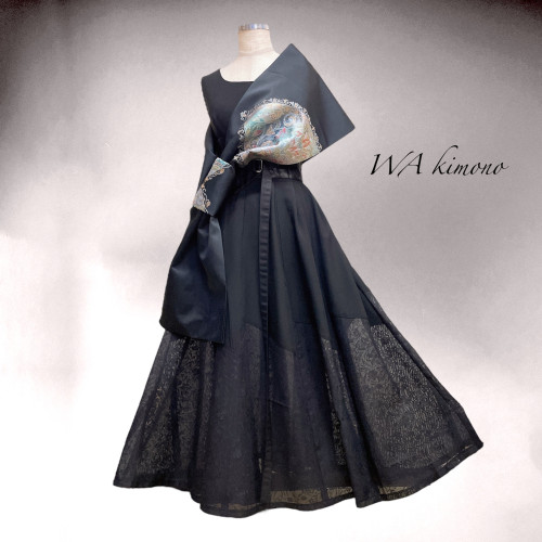 レースMIX 透け感可愛い ブラック ワンピース