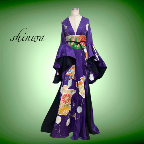 パープル 着物ガウン 着丈135cm