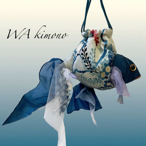 ブルー花柄 金魚バッグ