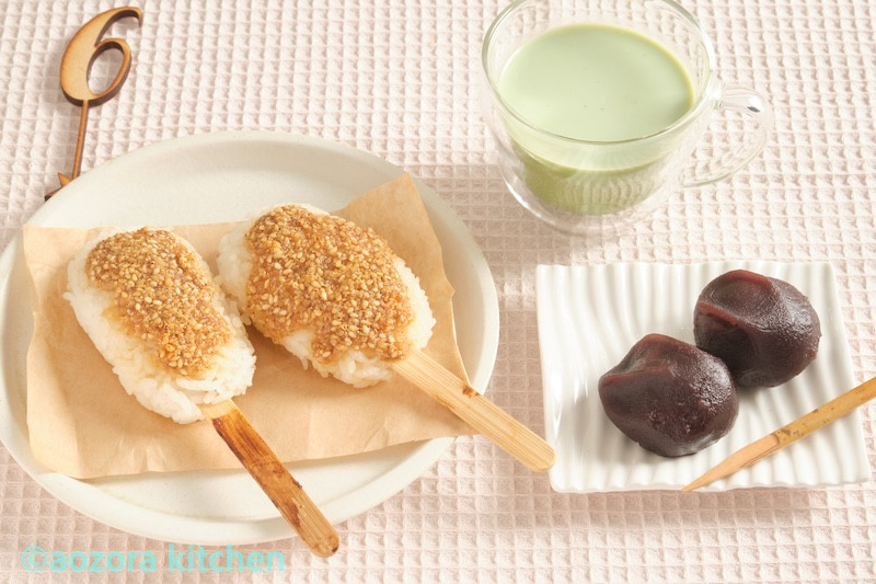 五平もち ・アイス抹茶ラテ ・あんころもち風