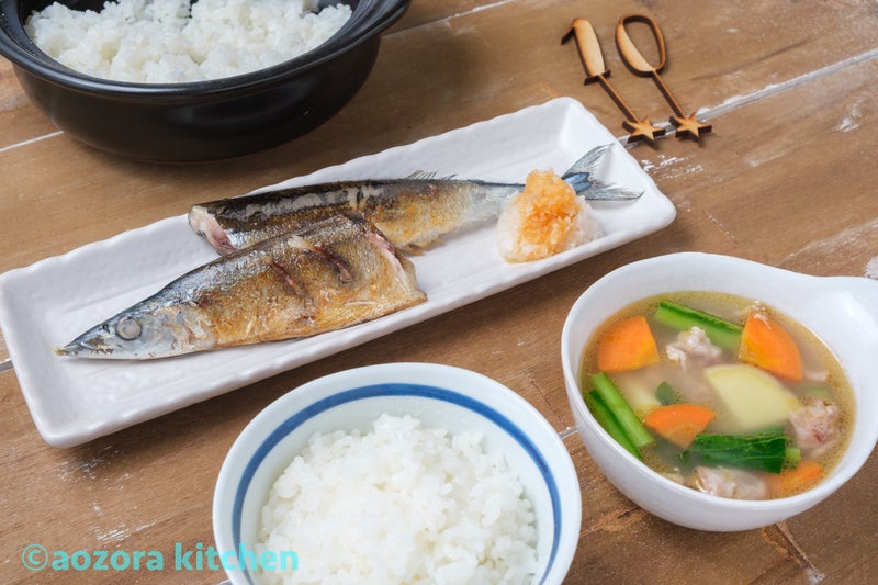 豚汁 ・秋刀魚の塩焼き ・土鍋ごはん