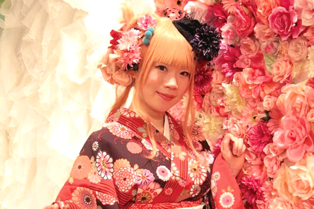 倉敷観光着物レンタル姫乙女,店内のスタジオで写真撮影