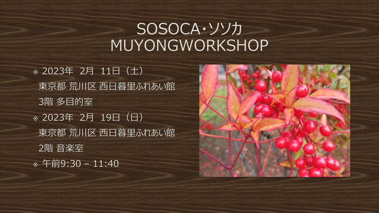 ソソカ・SOSOCA MUYONG WORKSHOP 2月のスケジュール