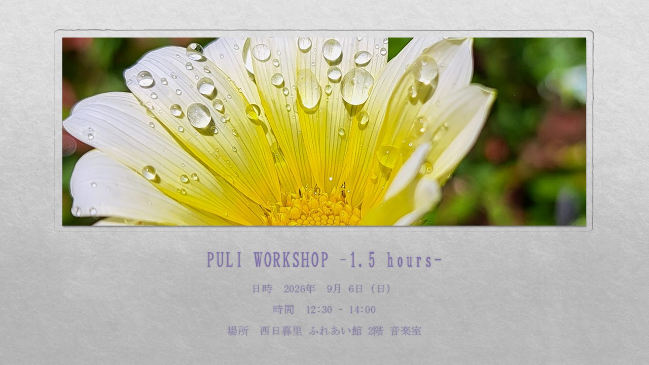 PULI WORKSHOP 1.5 Hours 9月のお知らせ