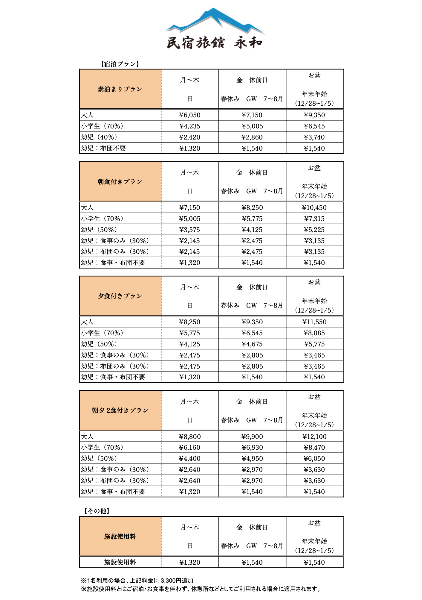 宿泊のご案内