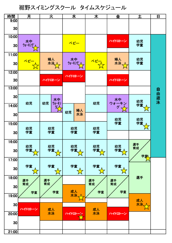 タイムテーブル 裾野スイミングスクール