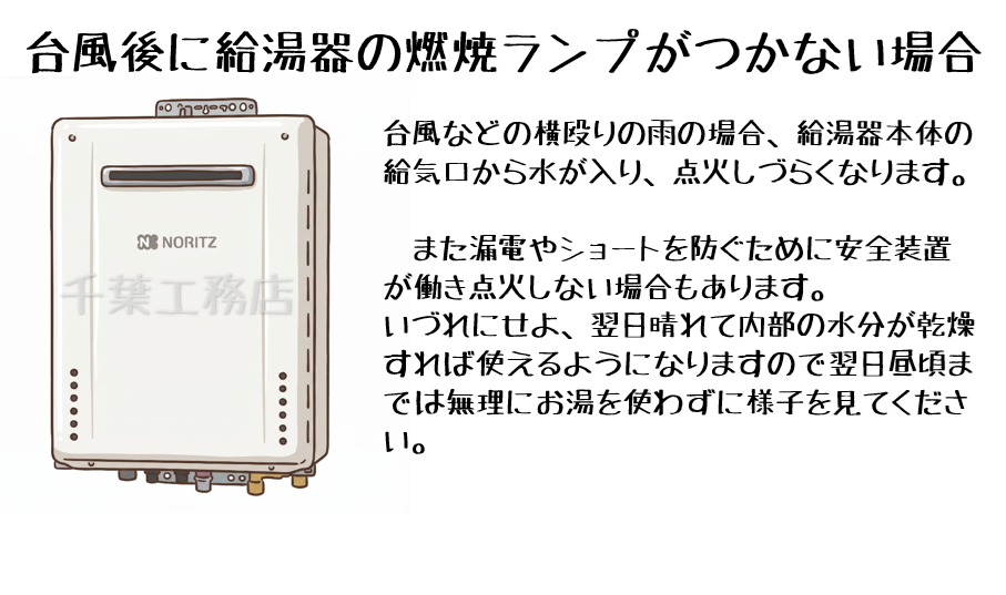 台風後に給湯器のお湯が出ない件