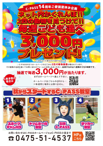 夏安企画ネット内かくれんぼ！！　2匹の動物を見つけて応募しよう！！　毎週3000円プレゼント