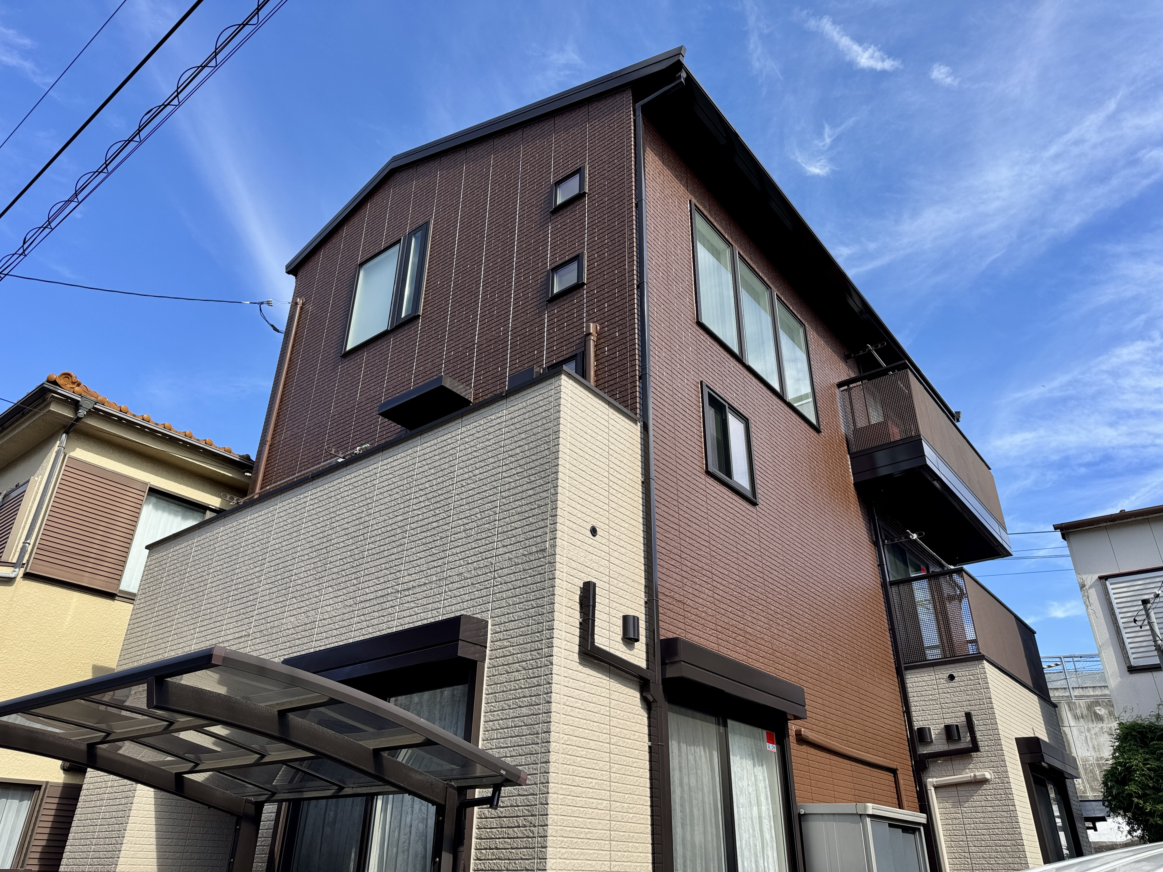 埼玉県さいたま市浦和区　３階建て　築１５年　ハウスメーカー　ミサワホームの邸宅　屋根塗装工事　外壁塗装工事　ニッペ　グランセラトップ無機塗料