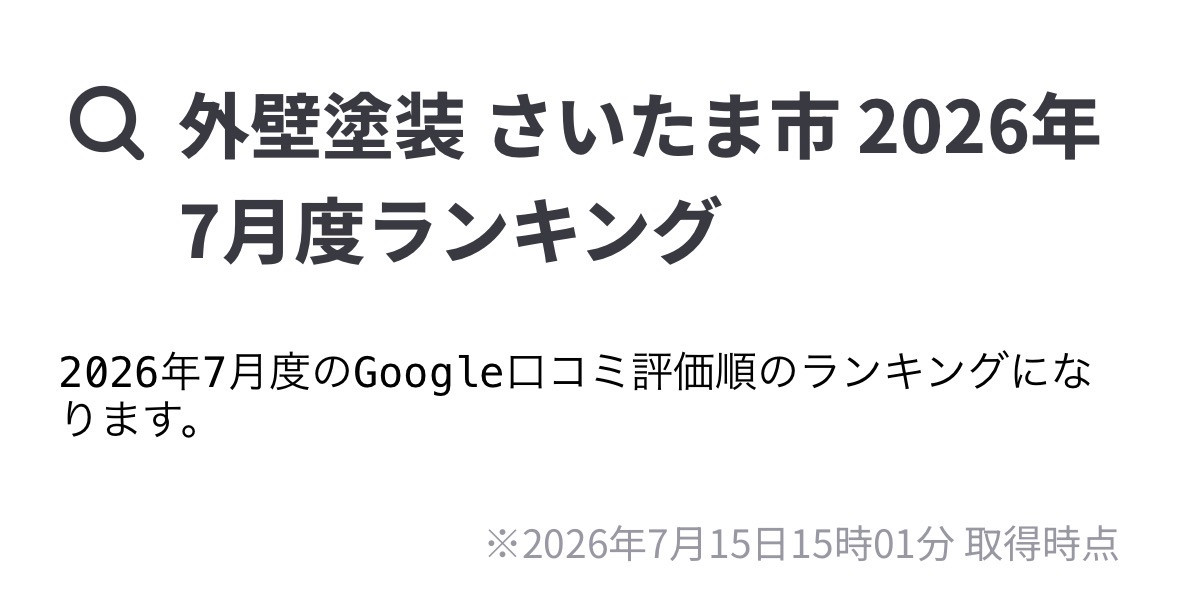 さいたま市外壁塗装２０２６年７月度口コミ評価ランキング
