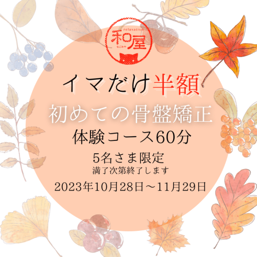 イマだけ半額！骨盤矯正おためしキャンペーン【5名様限定】