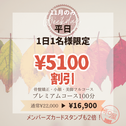 11月キャンペーン【平日】【土日】限定割引クーポンリリース
