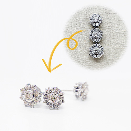 M様_ダイヤモンドのペンダントヘッドを３つのピアスにリフォーム