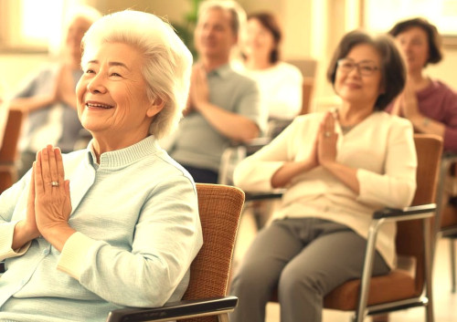70代女性10名日本人長袖笑顔で、椅子ヨガしている写真 (1).jpg