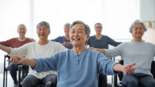 80歳男女日本人 椅子ヨガ笑顔で長袖・8名写真.jpg