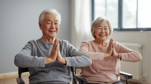 椅子ヨガしてる75歳男女長袖・笑顔日本人.jpg
