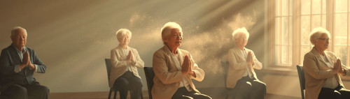 椅子ヨガしている男女６名日本人８０代　朝日が入るお部屋で椅子ヨガ.jpg