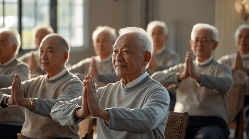 日本人80代白髪8名笑顔・長袖椅子ヨガしてる (1).jpg