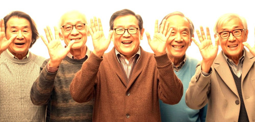 高齢者75歳5名 両手バンザイポーズ 長袖・笑顔・日本人 (1).jpg