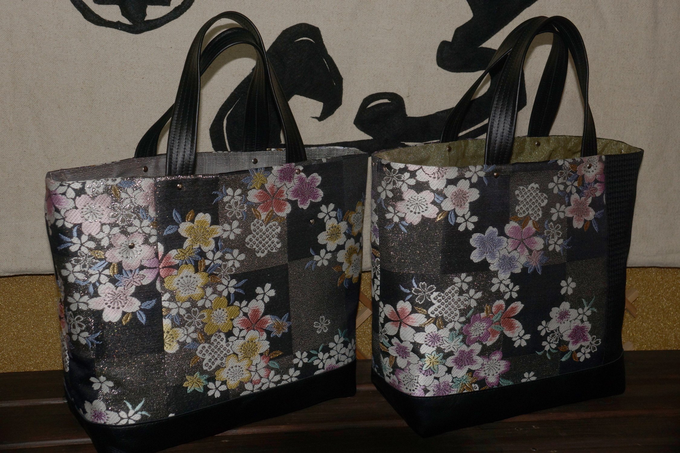 正絹優雅な花柄帯トートバッグ