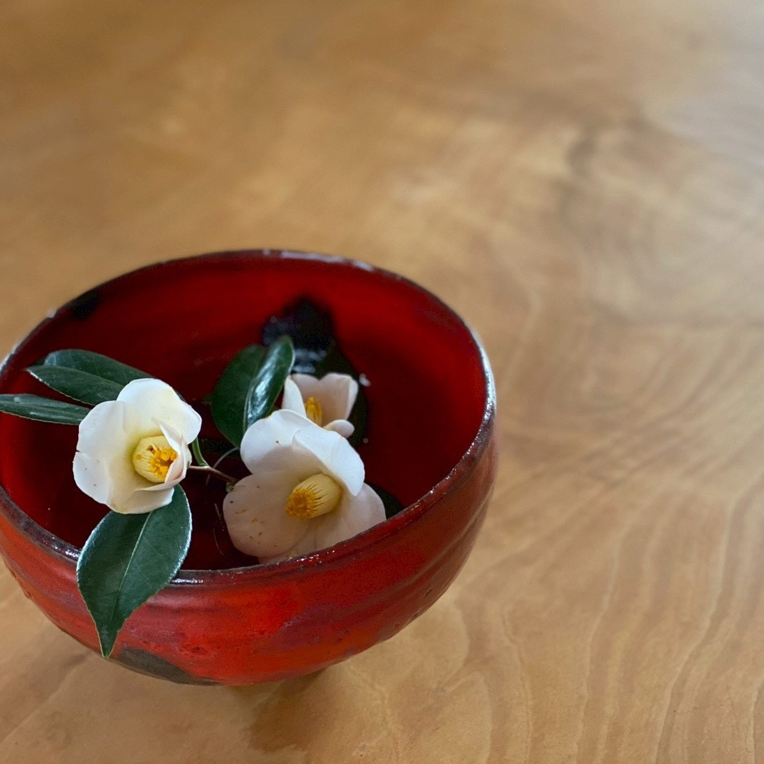 お椀に挿したツバキ