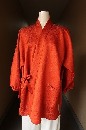 着物リメイク　訪問着　紬地　枝花文から作務衣 着物リメイク 訪問着 紬地 枝花文から作務衣