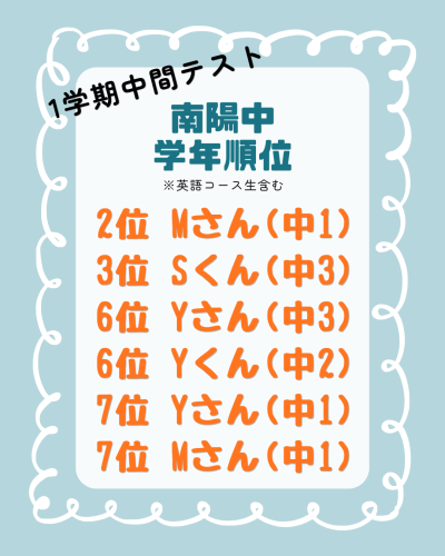南陽中生も快挙!!
