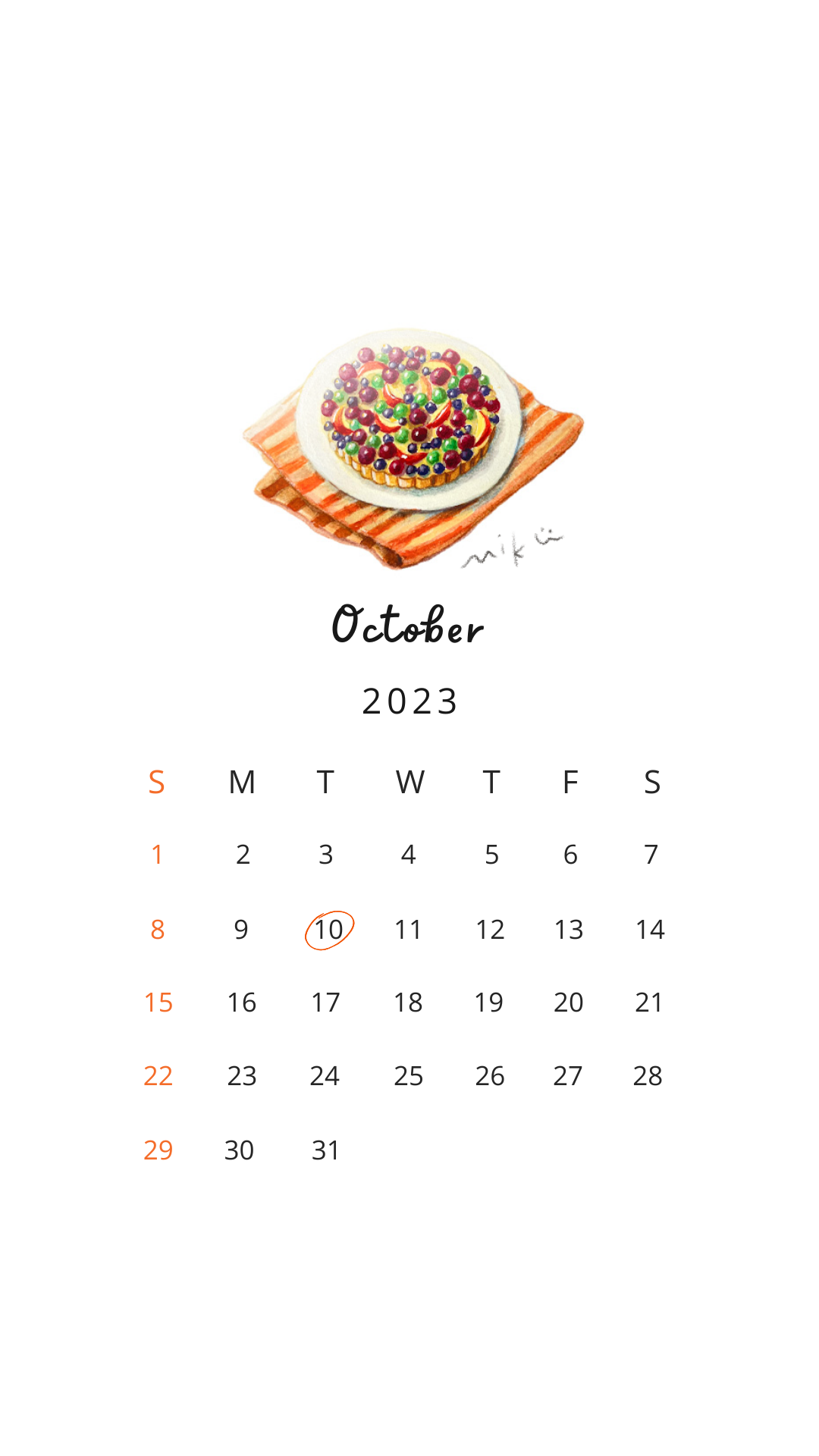 2023年　10月カレンダー