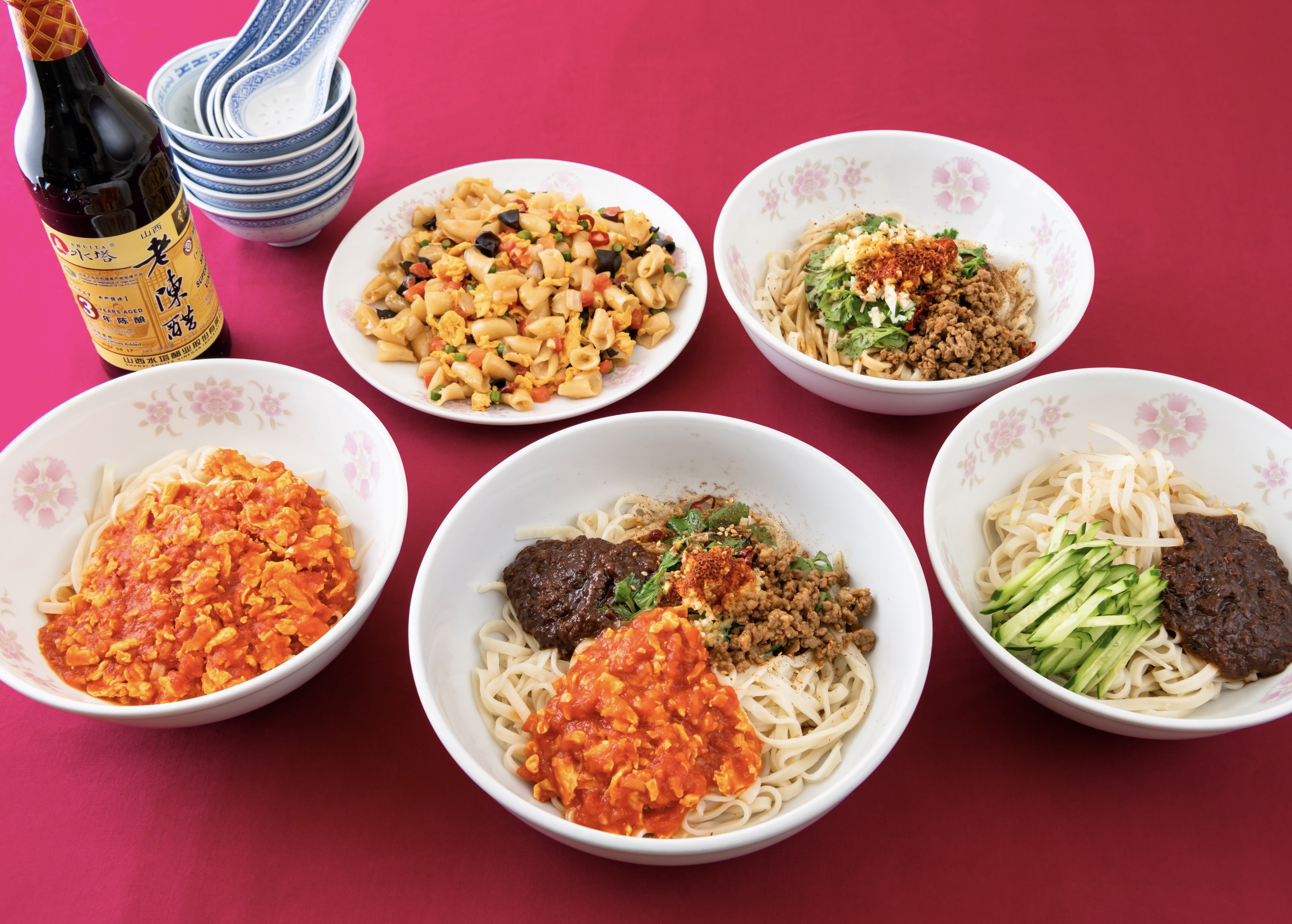 全套面〈3種の具材乗せ、和え麺〉