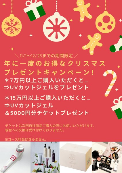 年に一度のお得なクリスマスプレゼントキャンペーン Bell Beaute ベルボーテ 水戸のオーガニックタイムフェイシャルサロン