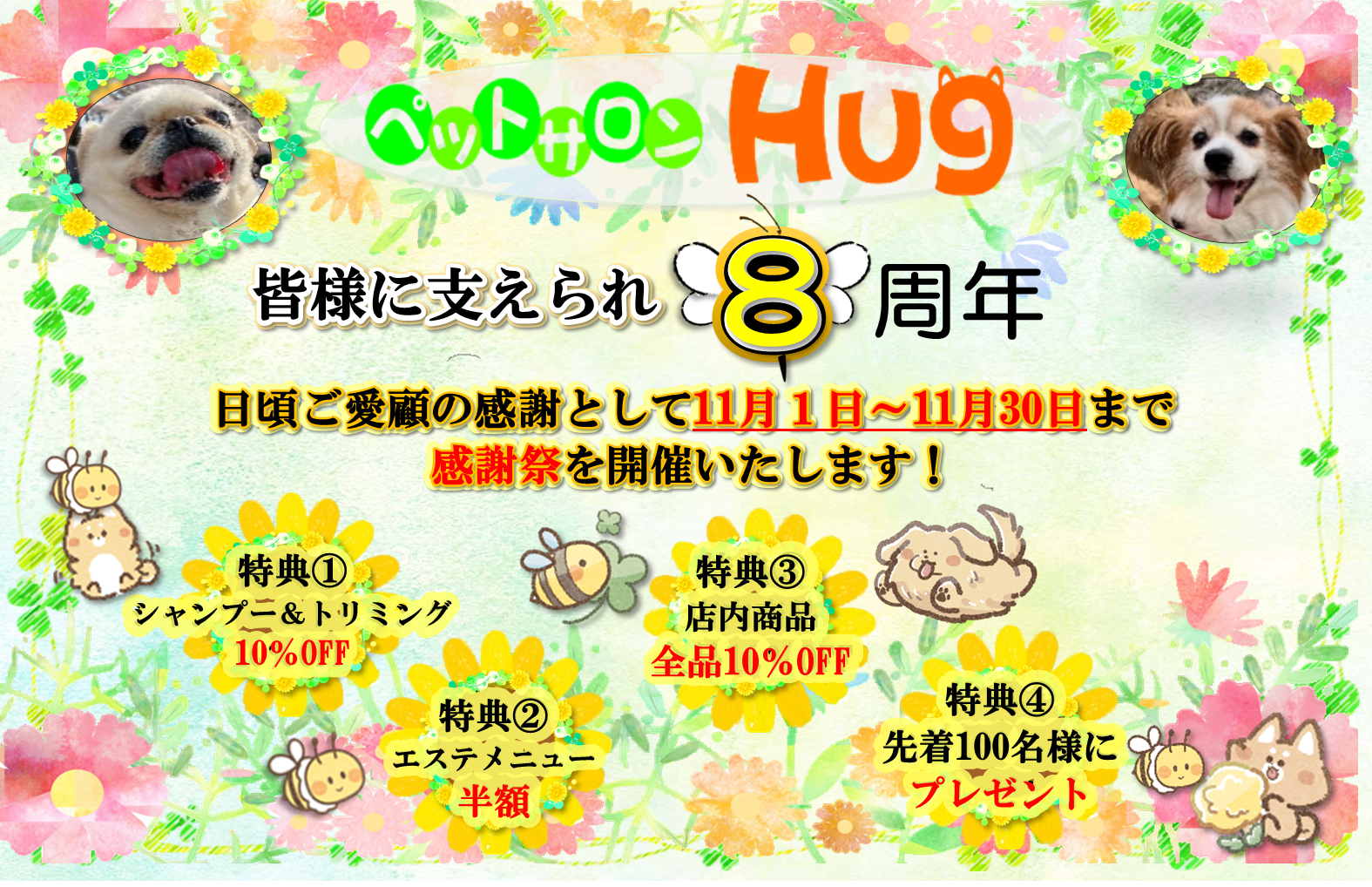 お陰様でペットサロンHug　8周年！！