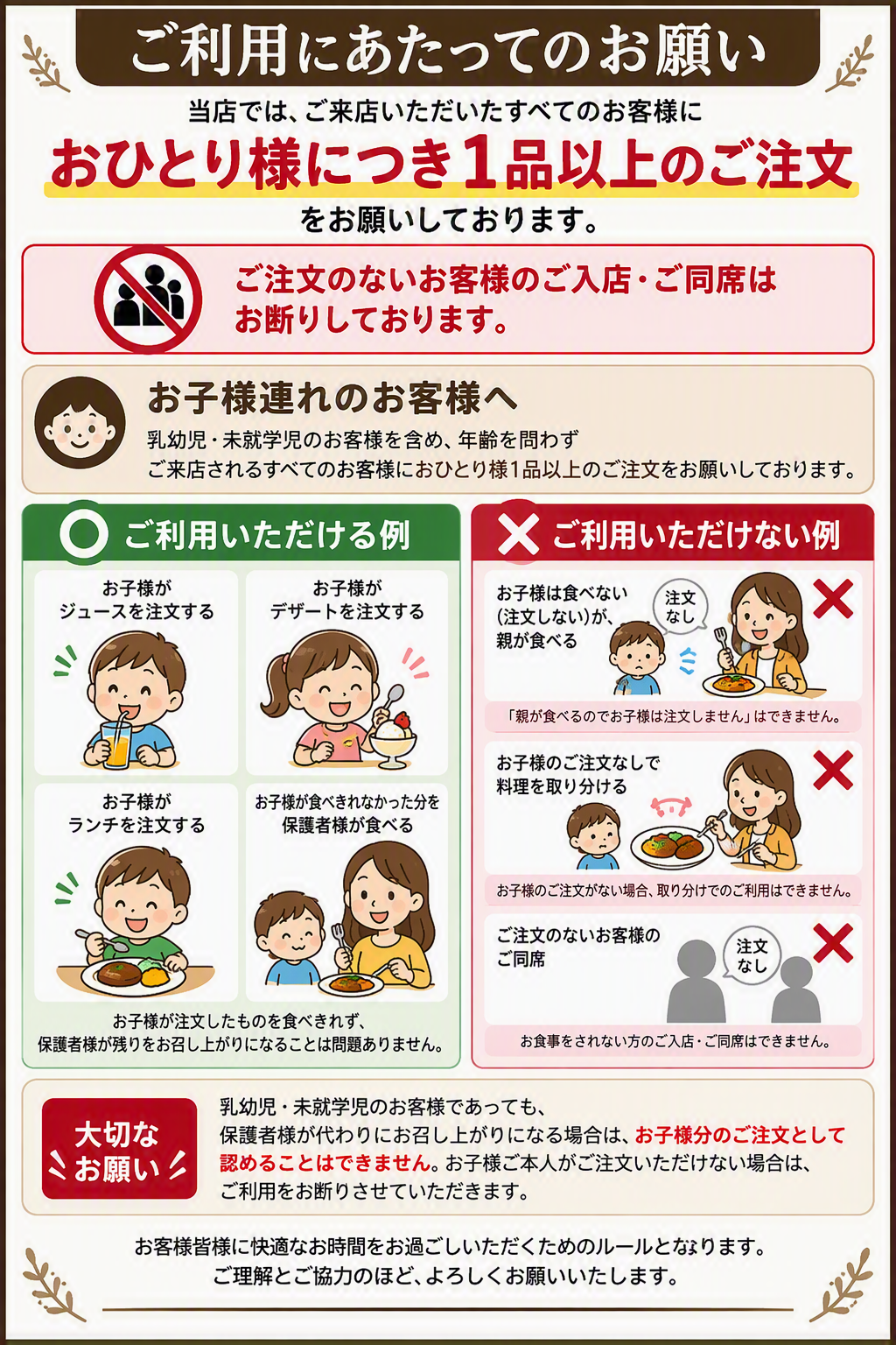 おひとり様１品のご注文の掲示物を変更致します